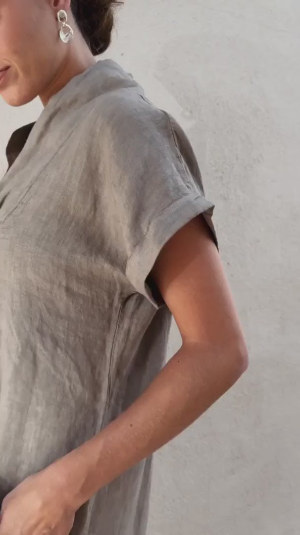 Meo Linen Pocket Dress (Taupe)
