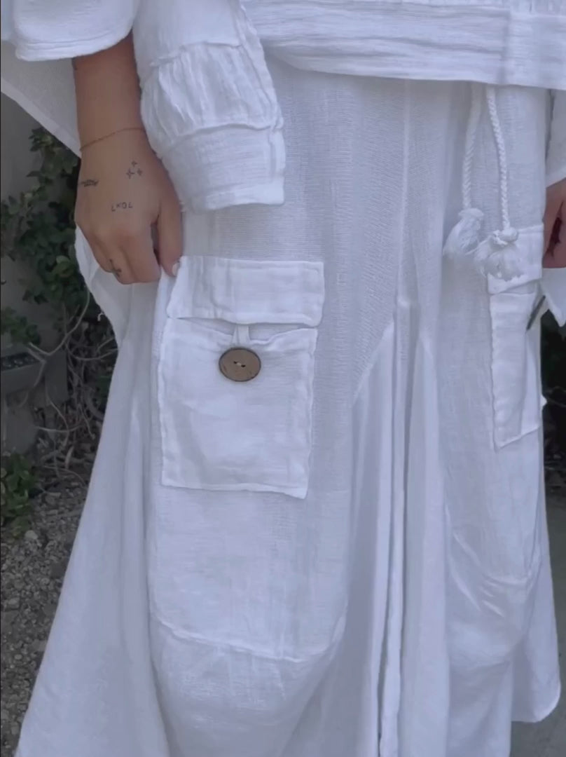 Meo Linen Cargo Skirt (White)