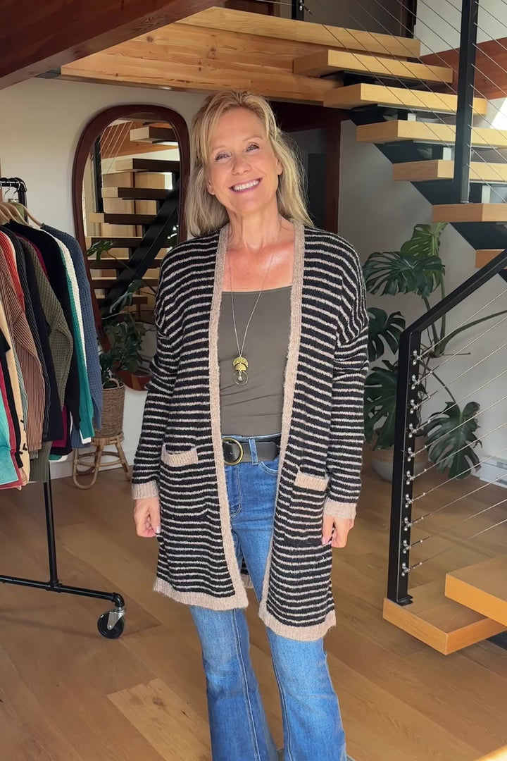 My Cozy Striped Midi Cardigan (Taupe/Black)