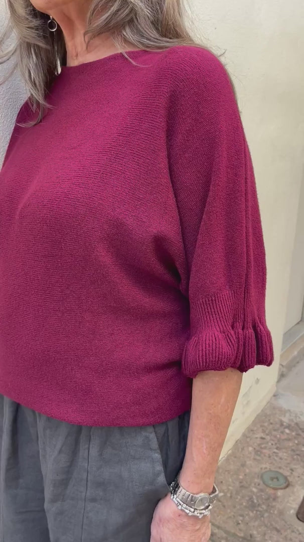 Meo Knit Flutter Sweater (Burgundy)