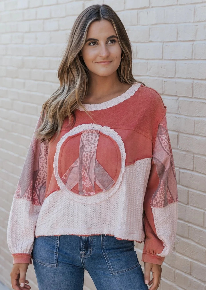 POL French Terry Peace Sweater (Dried Red)