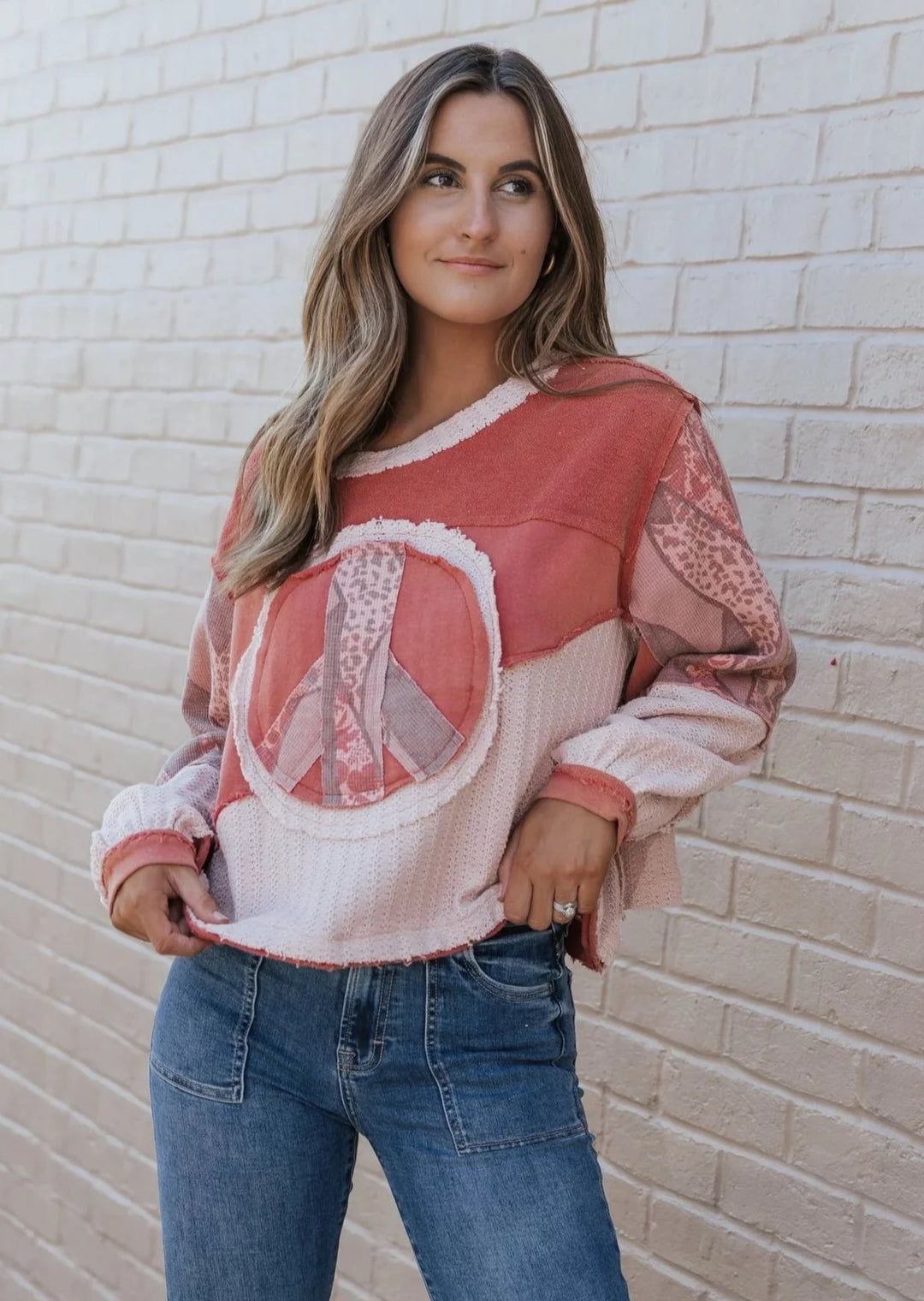 POL French Terry Peace Sweater (Dried Red)