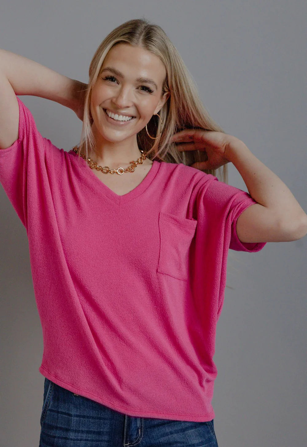 Jolie Slouchy Pocket Tee (Knockout Pink)
