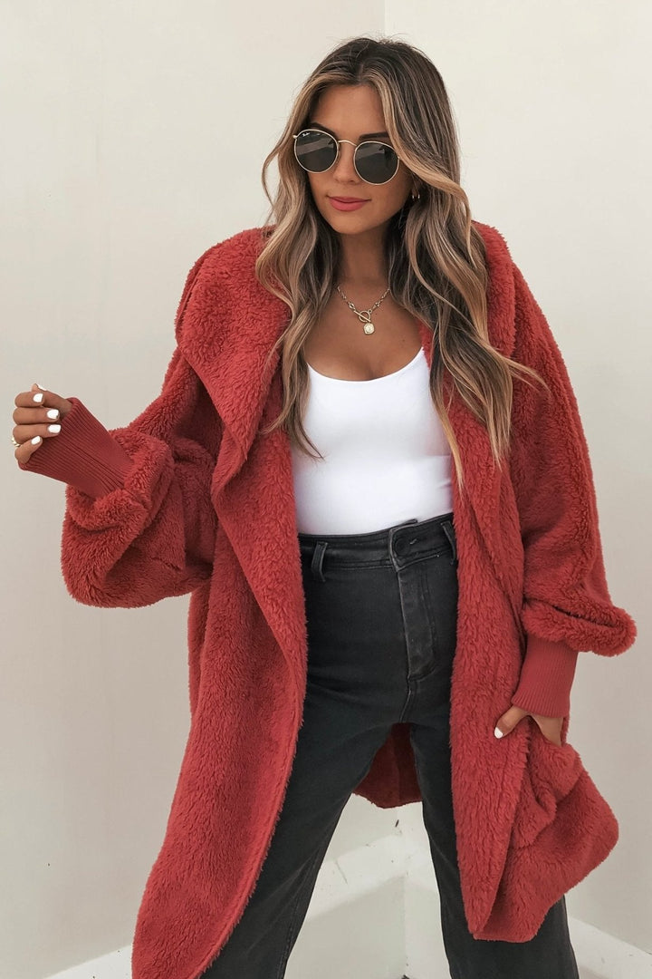 Teddy Bear Plush Cardigan (Vintage Red)