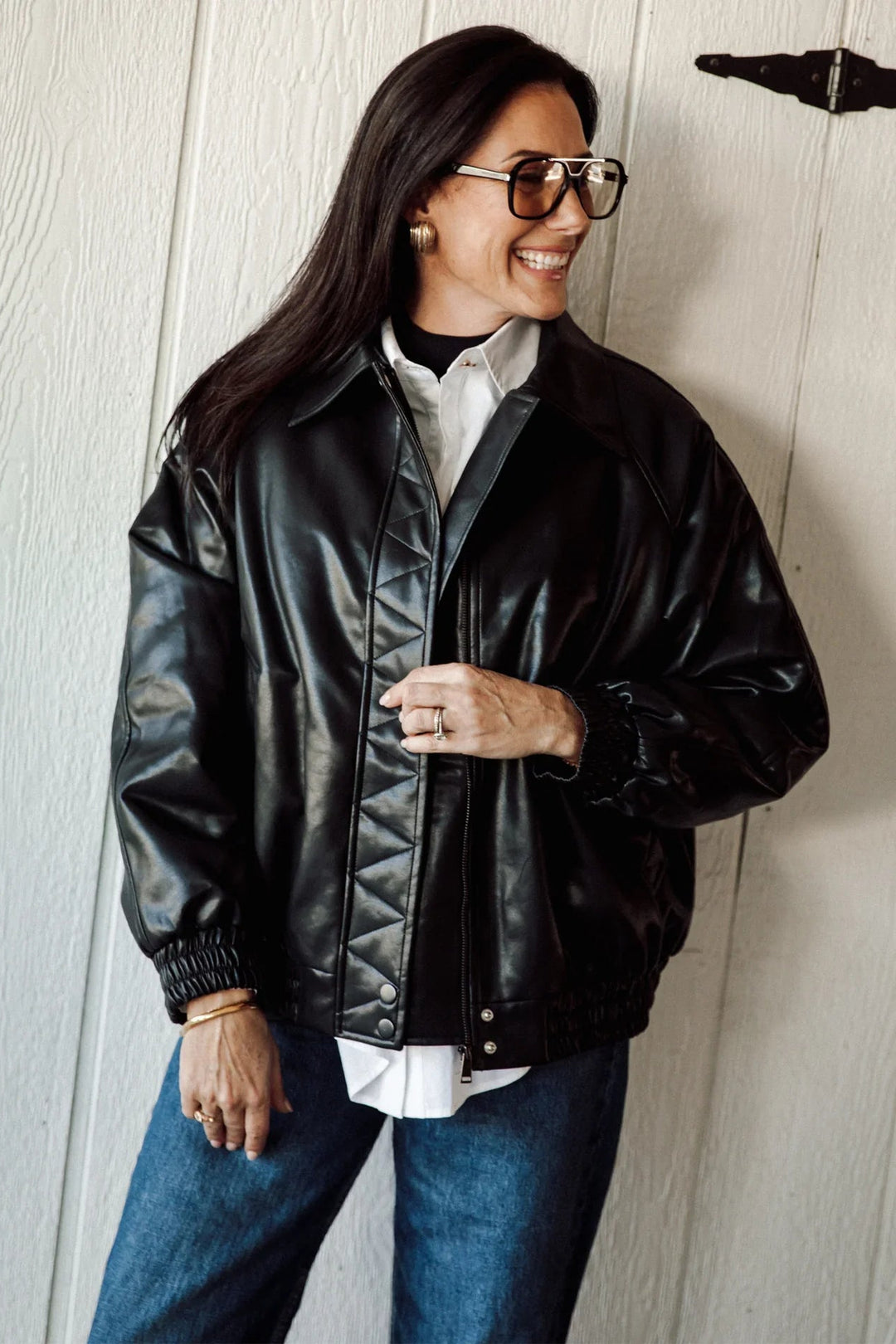 Brunette The Label Vegan Leather Bomber