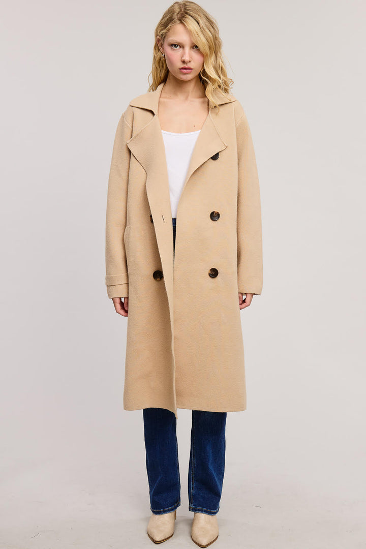 Jolie Cashmere Knit Trench Coat (Camel)