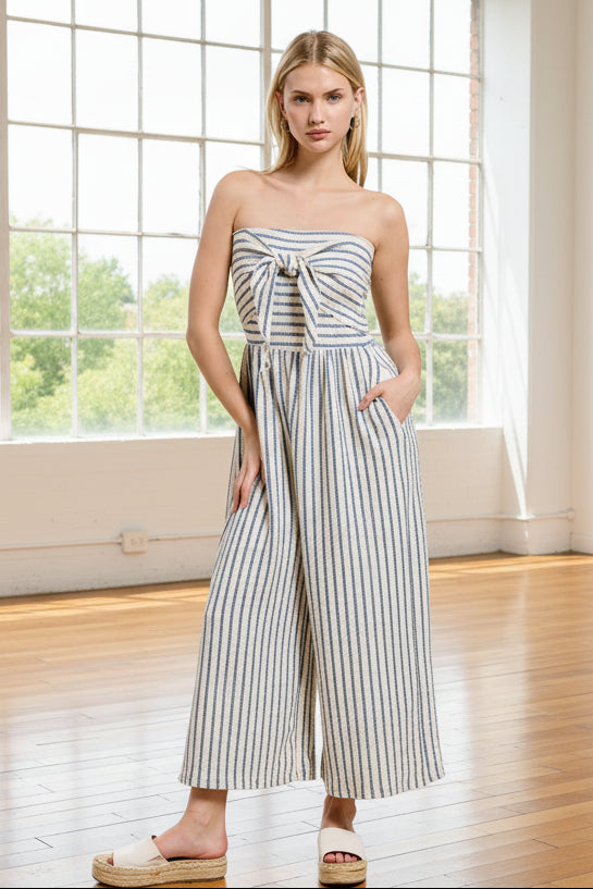Jolie Coastal Striped Jumpsuit (White/Blue)