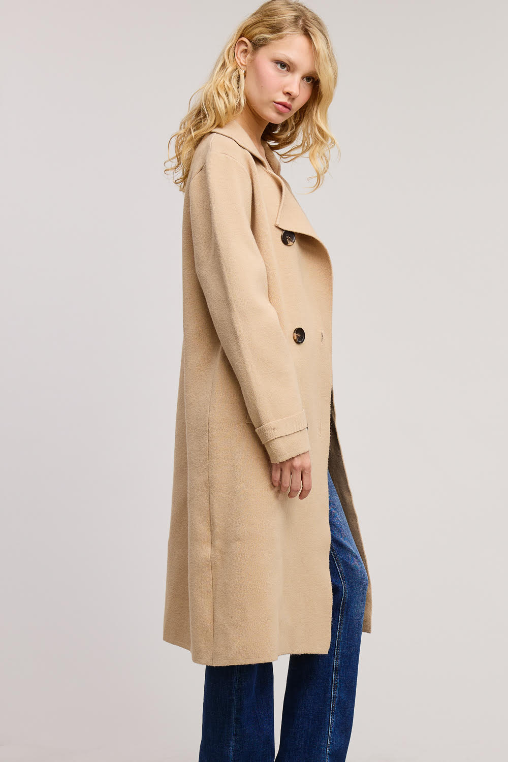 Jolie Cashmere Knit Trench Coat (Camel)