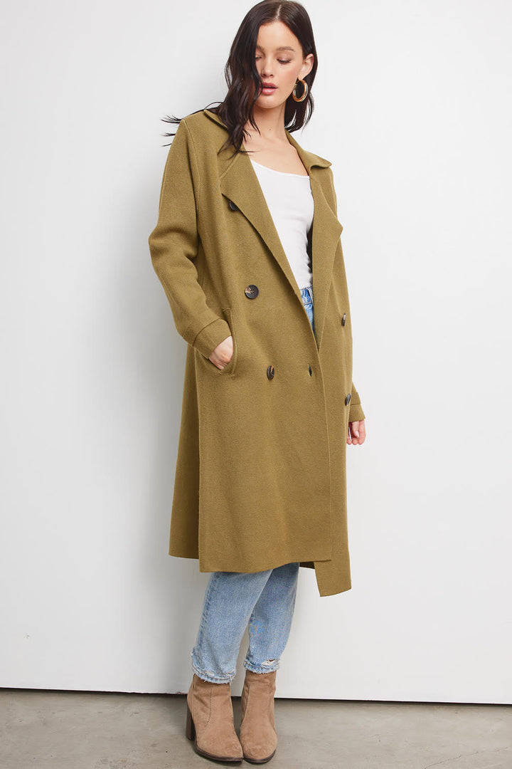 Jolie Cashmere Knit Trench Coat (Olive)