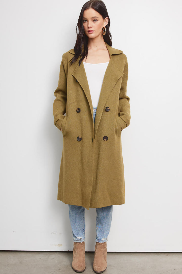 Jolie Cashmere Knit Trench Coat (Olive)