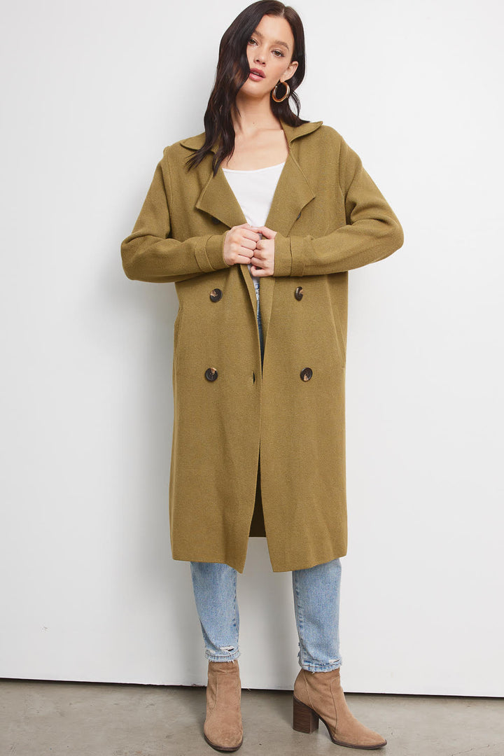 Jolie Cashmere Knit Trench Coat (Olive)