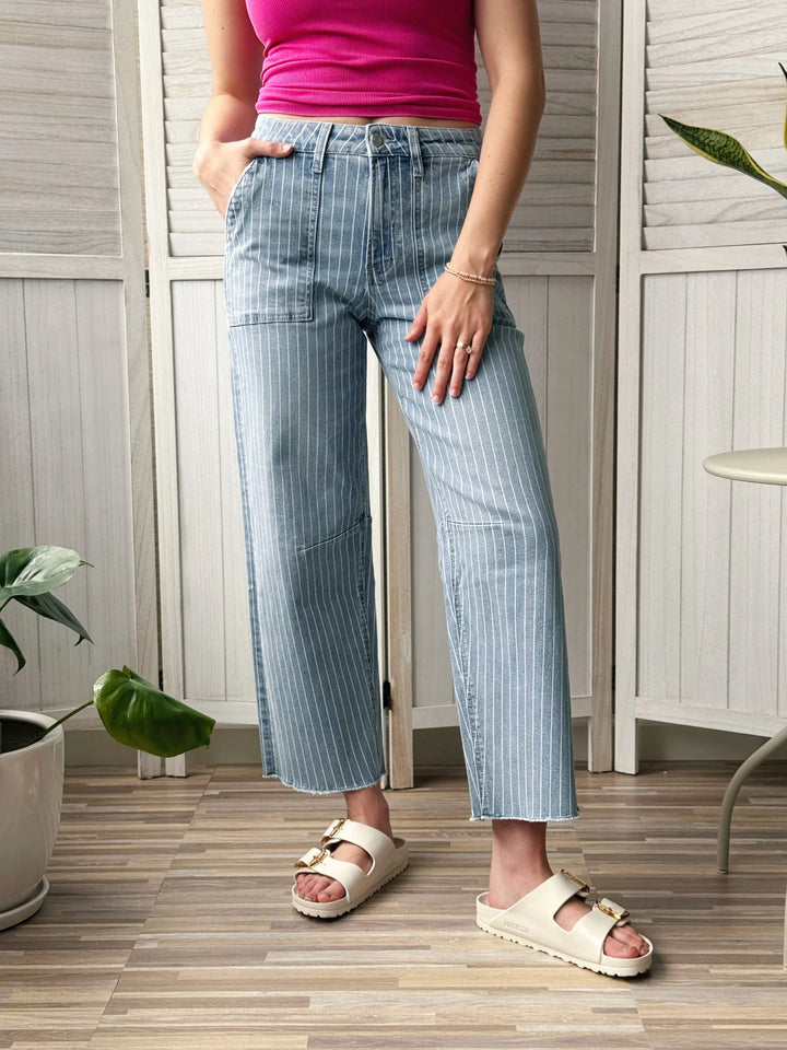 Vervet Pinstripe Barrel Jean