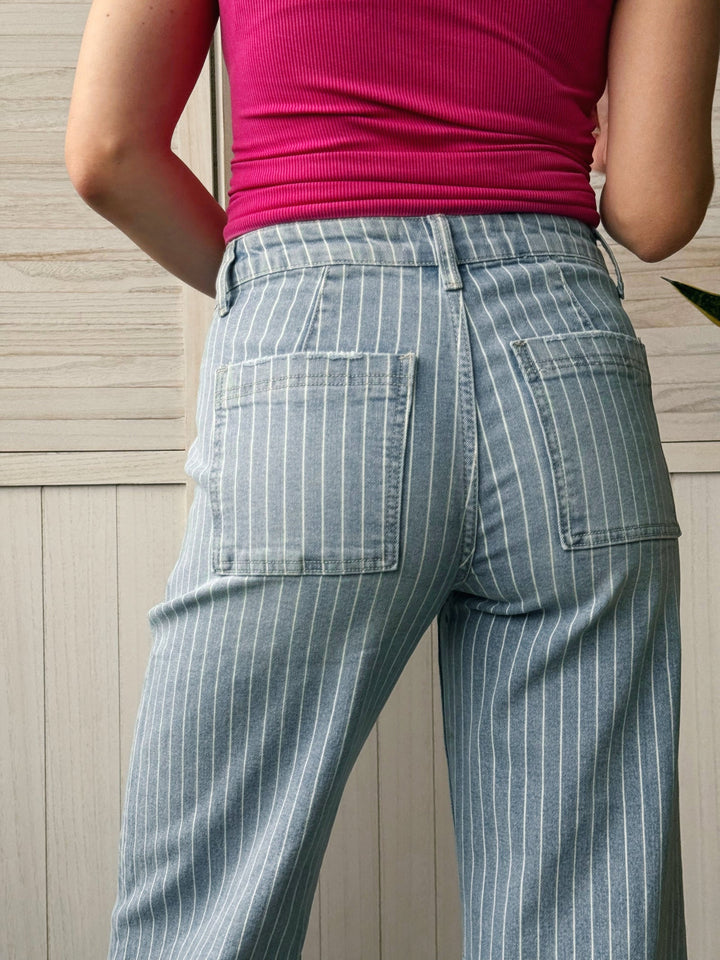 Vervet Pinstripe Barrel Jean