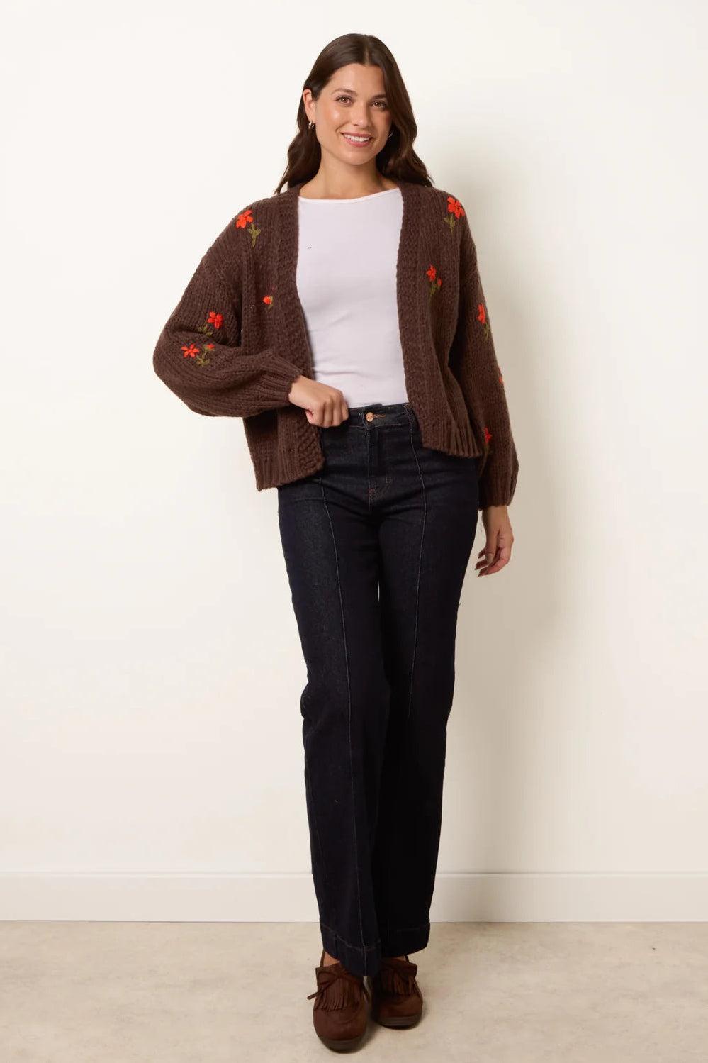 My Cozy Wildflower Knit Cardigan (Coffee)