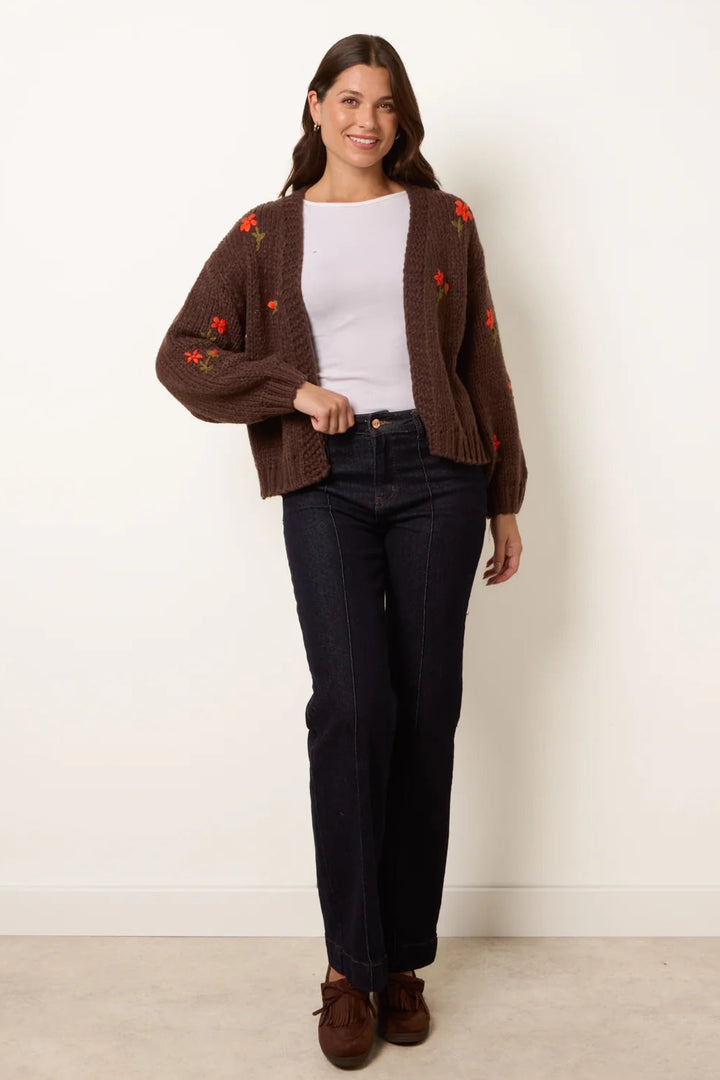 My Cozy Wildflower Knit Cardigan (Coffee)