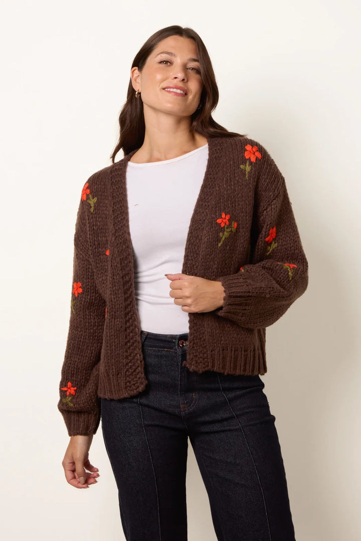My Cozy Wildflower Knit Cardigan (Coffee)