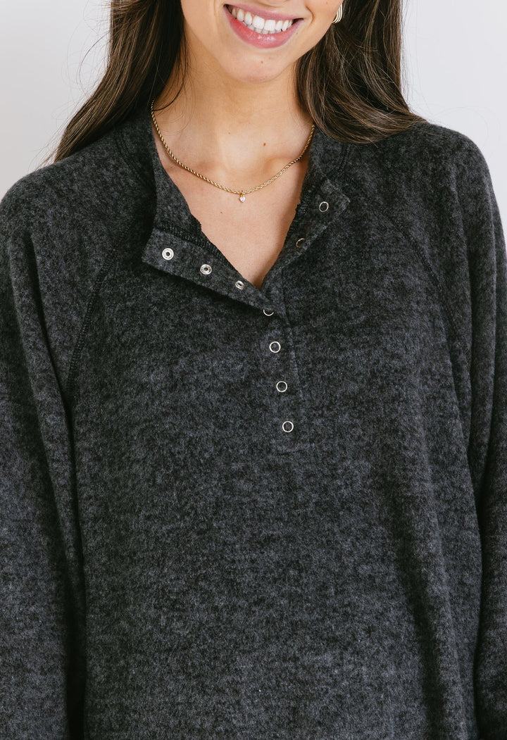 Zen Ultra Soft Button Knit Top (Black)