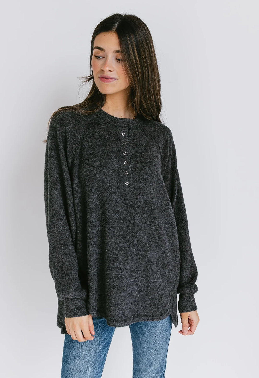 Zen Ultra Soft Button Knit Top (Black)