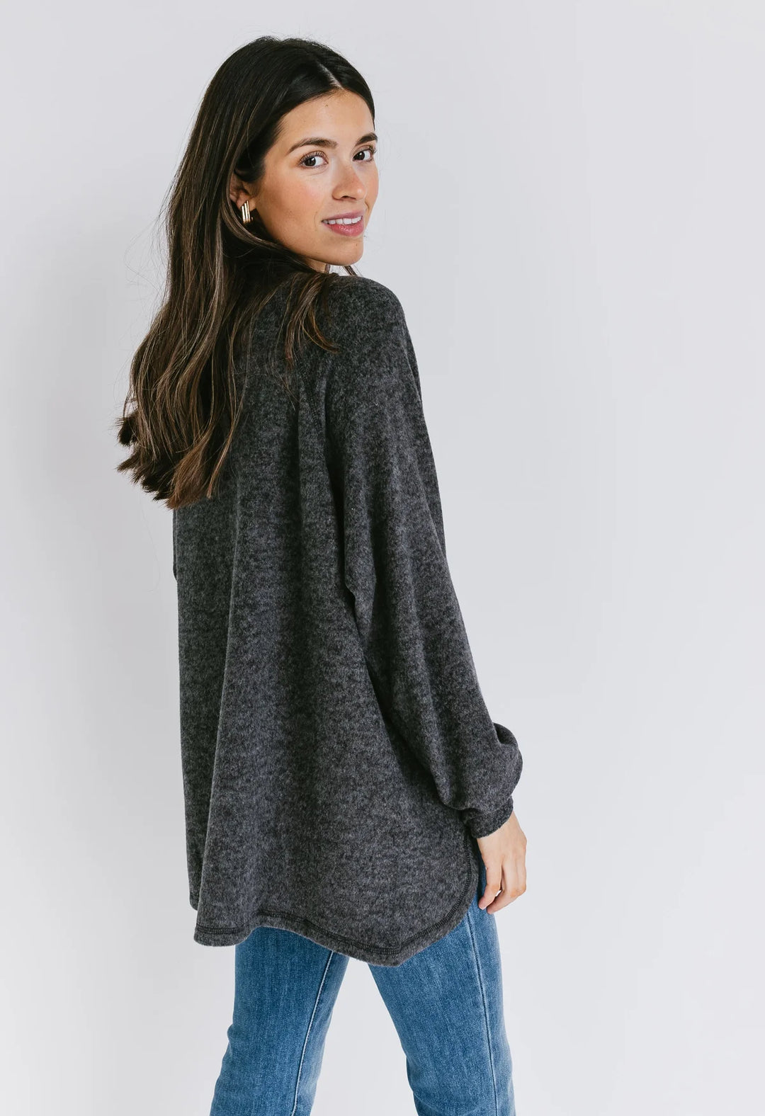 Zen Ultra Soft Button Knit Top (Black)