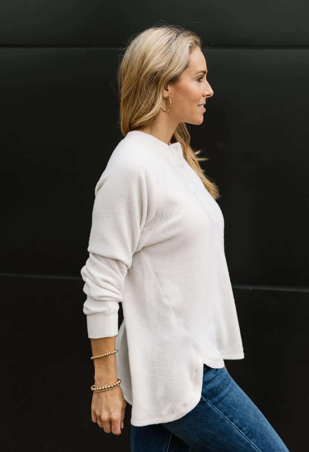 Zen Ultra Soft Button Knit Top (Sand Beige)