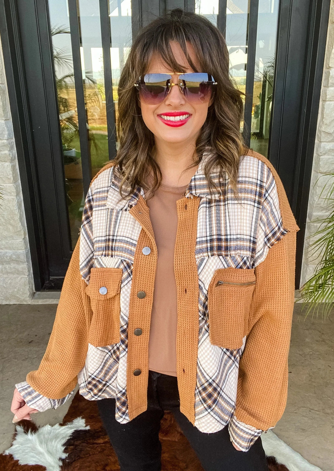 POL Waffle Plaid Shacket