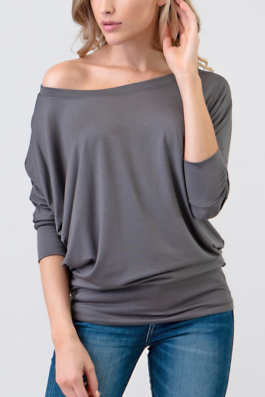 Natural Vibe Modal Round Neck Top (Charcoal)