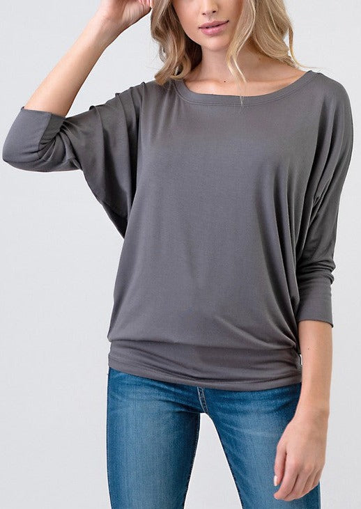 Natural Vibe Modal Round Neck Top (Charcoal)