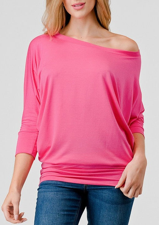 Natural Vibe Modal Round Neck Top (Hot Pink)