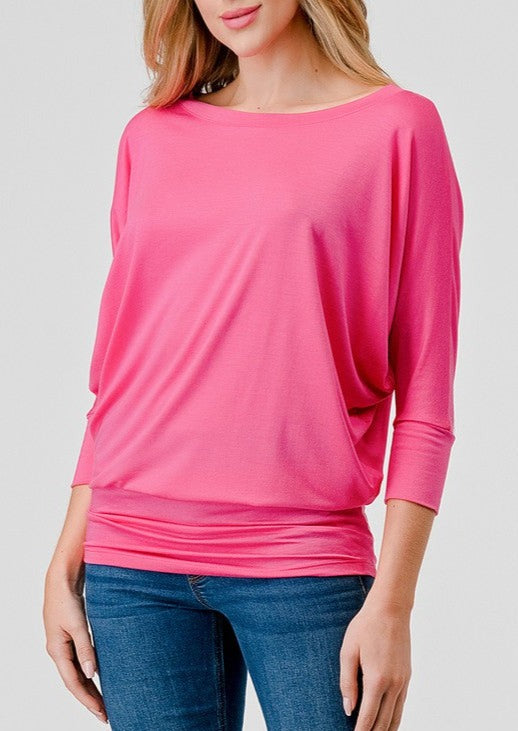 Natural Vibe Modal Round Neck Top (Hot Pink)