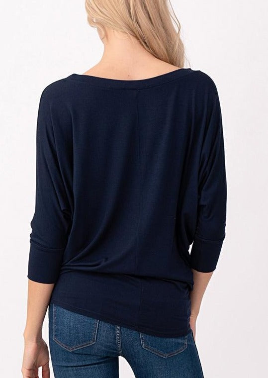 Natural Vibe Modal Round Neck Top (Navy)
