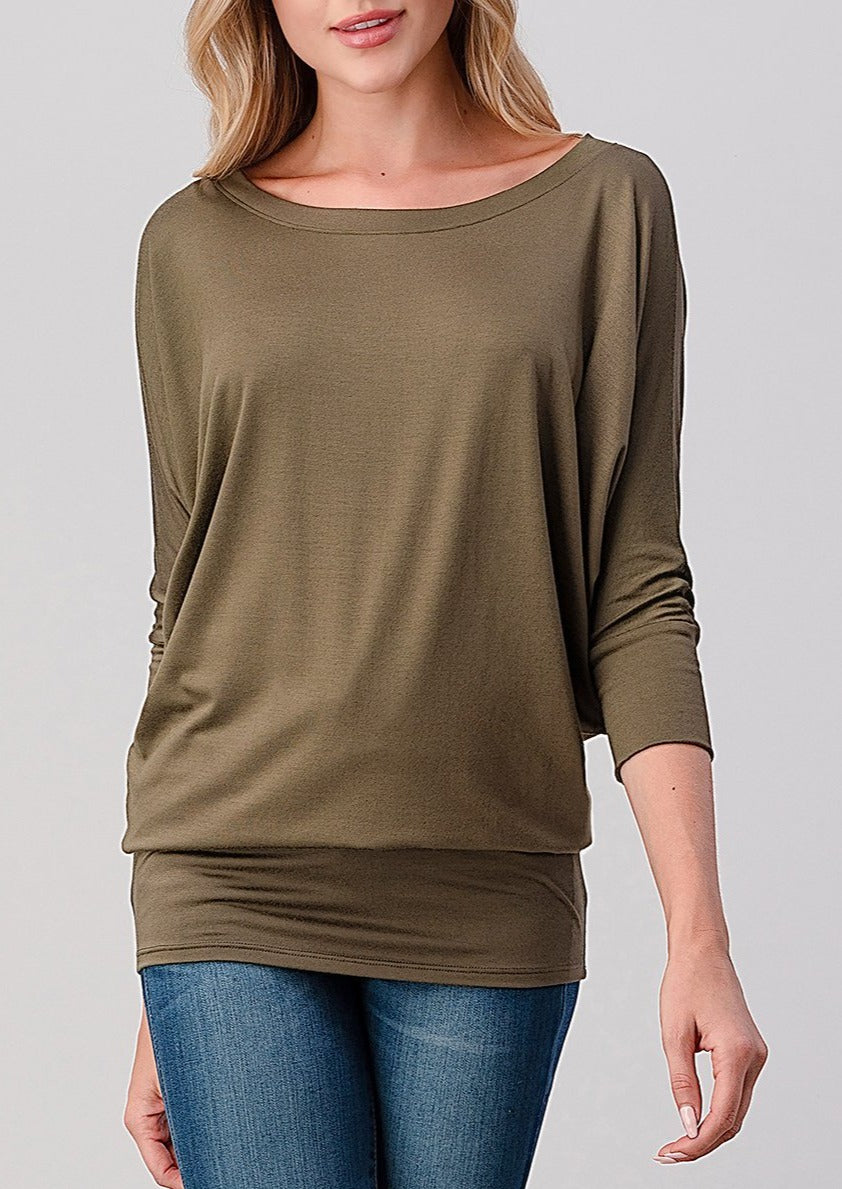 Natural Vibe Modal Round Neck Top (Olive)
