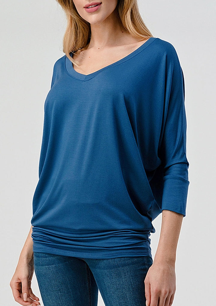 Natural Vibe Modal V Neck Top (Matte Blue)