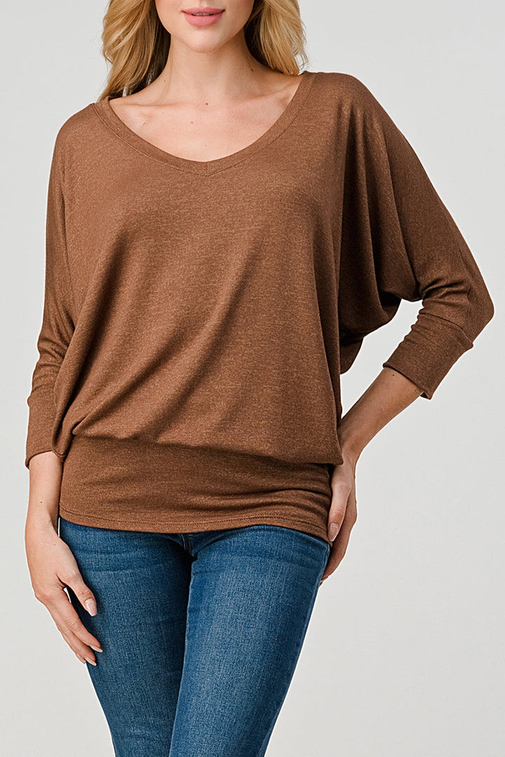 Natural Vibe Knit V Top (Cocoa)