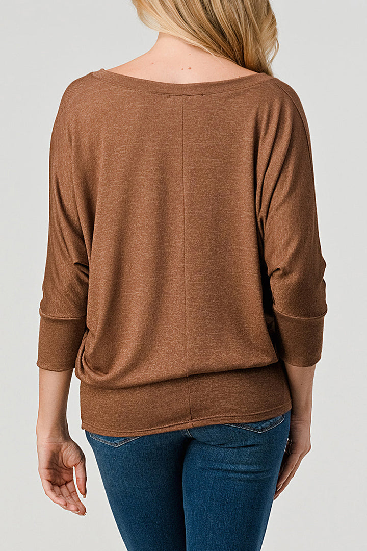 Natural Vibe Knit V Top (Cocoa)