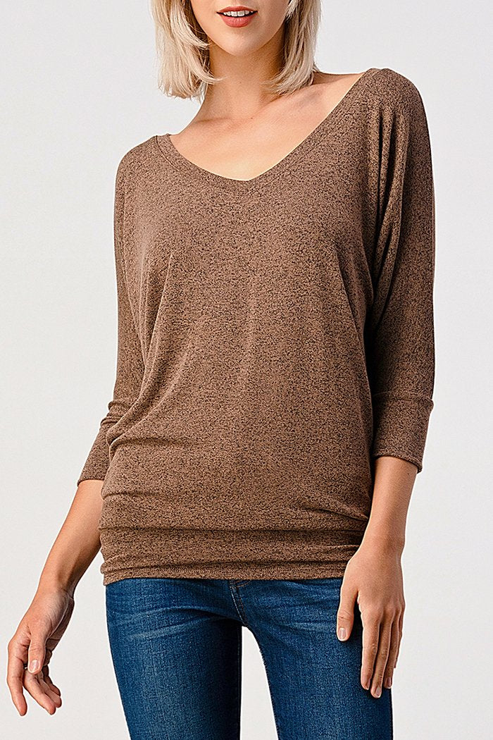 Natural Vibe Knit V Top (Mocha)