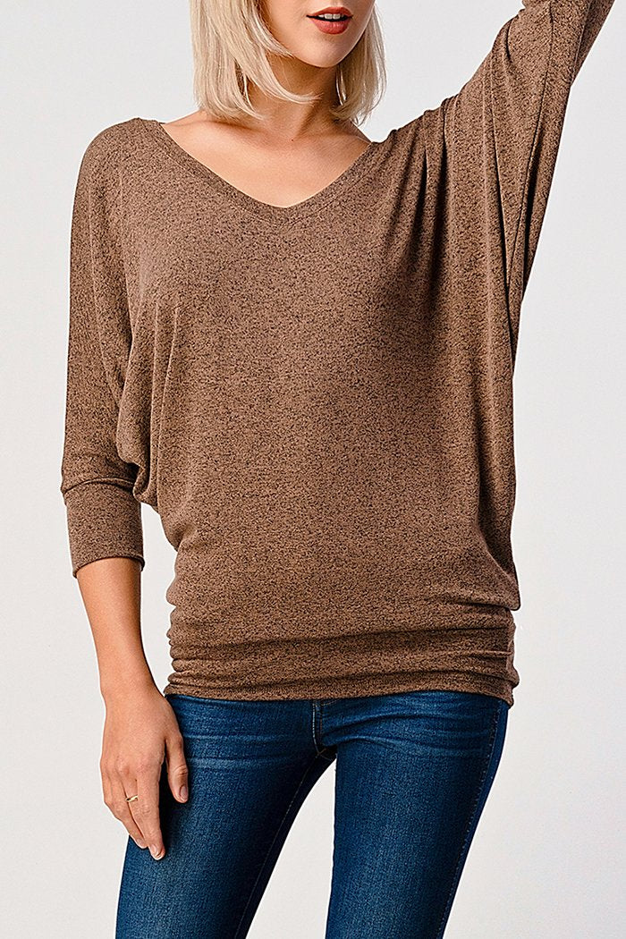 Natural Vibe Knit V Top (Mocha)