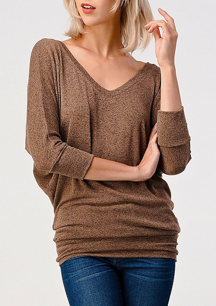 Natural Vibe Knit V Top (Mocha)