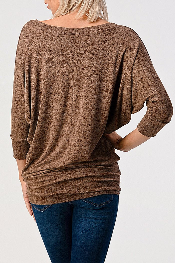 Natural Vibe Knit V Top (Mocha)