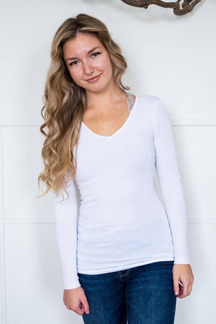 Bamboo Layering V Neck Top (White)