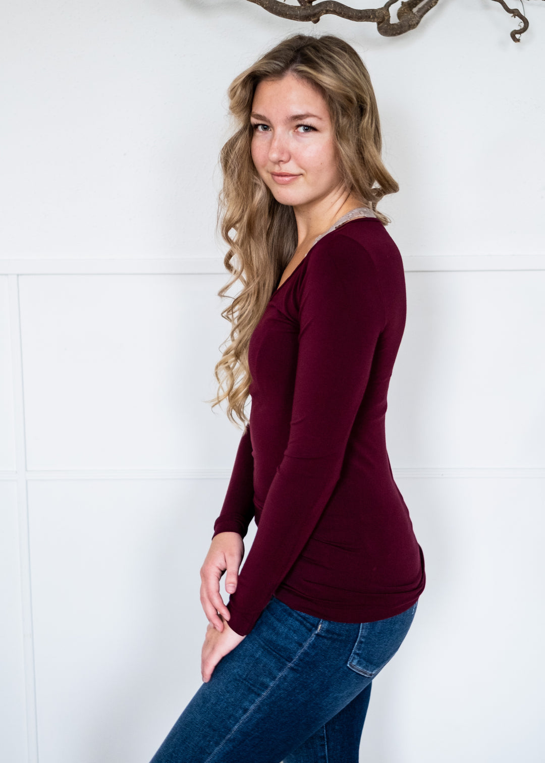 Bamboo Layering V Neck Top (Bordeaux)