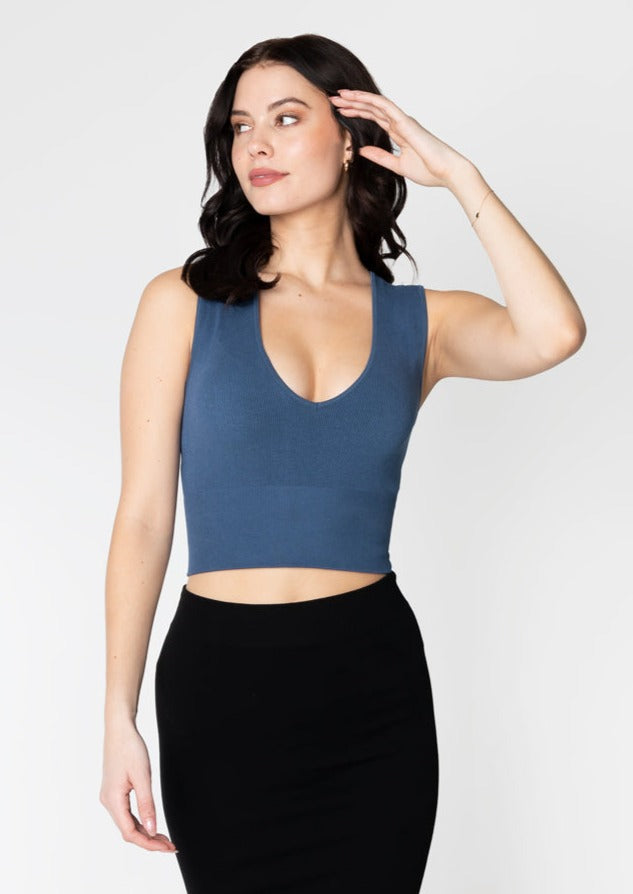 C'est Moi Bamboo Crop V Tank (Denim)