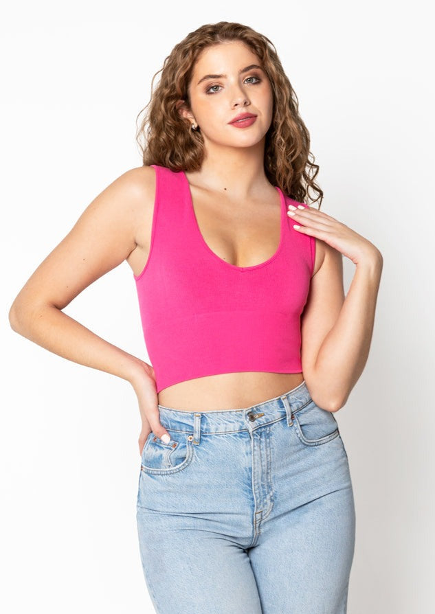 C'est Moi Bamboo Crop V Tank (Fuchsia)