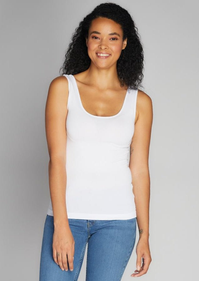 White bamboo tank with scoop neckline and wide straps from C'est Moi