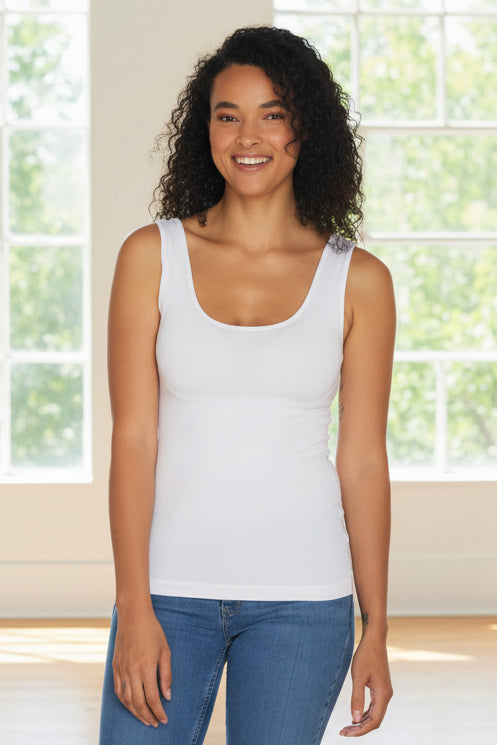 White bamboo tank with scoop neckline and wide straps from C'est Moi