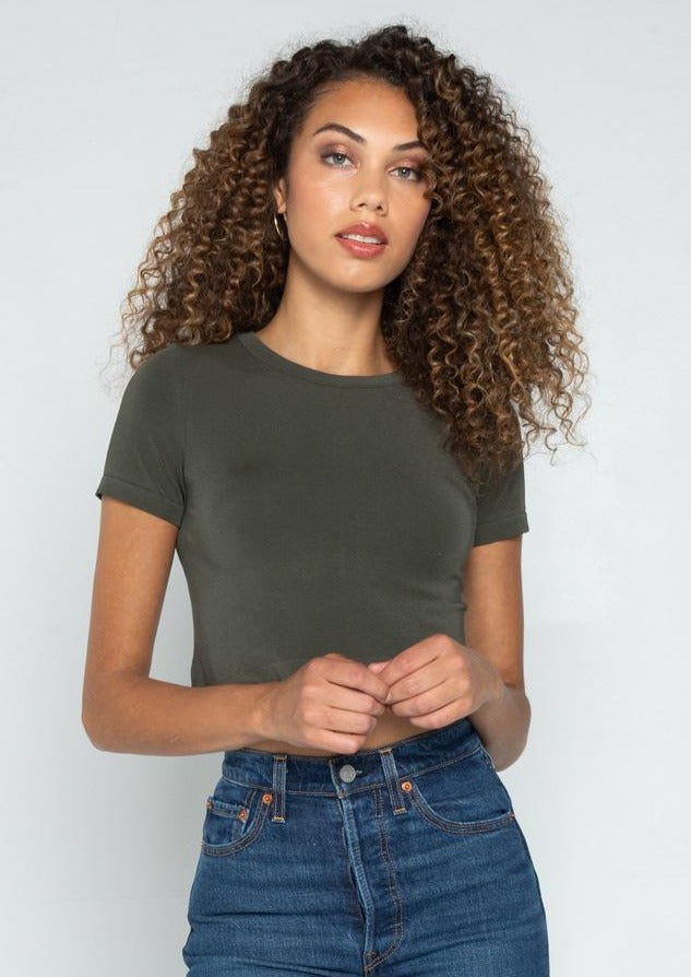 C'est Moi Bamboo Crop Tee (Olive)