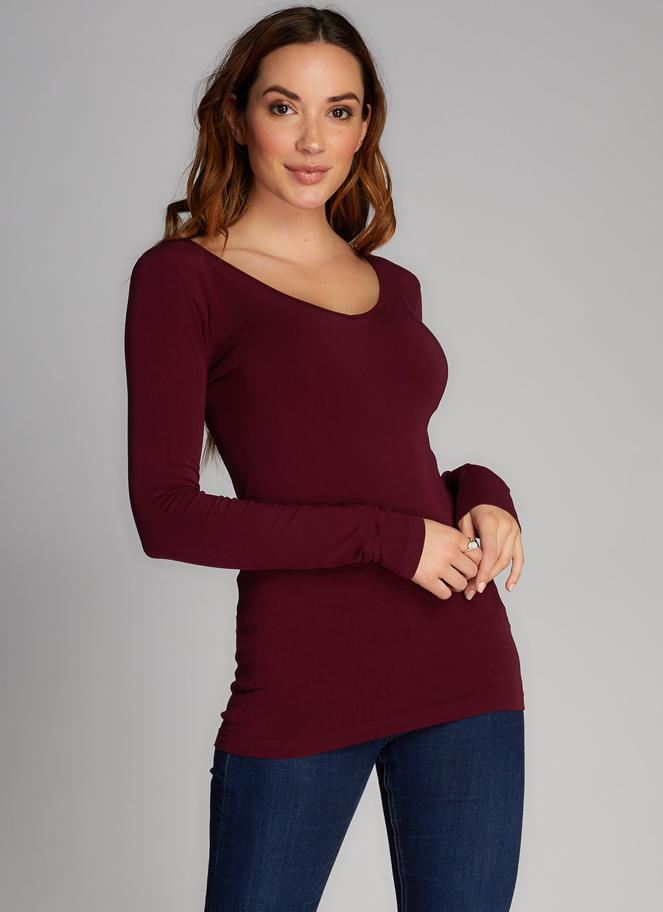 Bamboo Layering V Neck Top (Bordeaux)