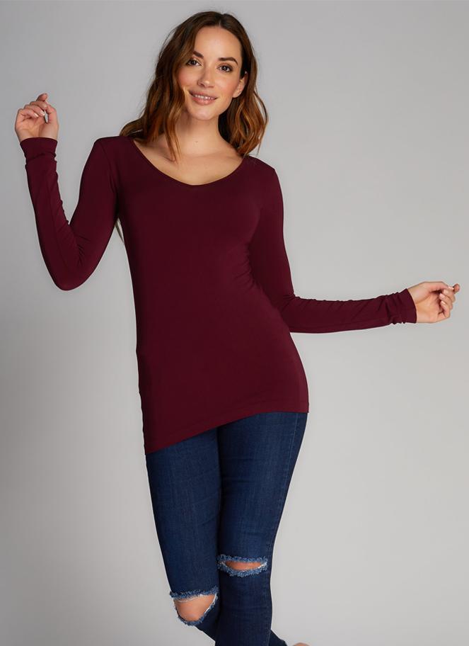 Bamboo Layering V Neck Top (Bordeaux)