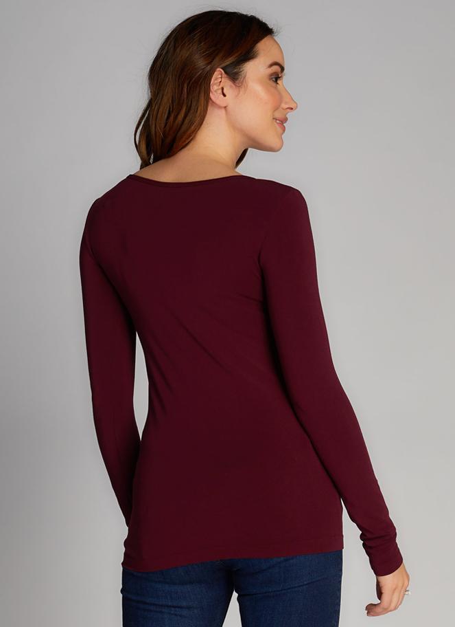Bamboo Layering V Neck Top (Bordeaux)