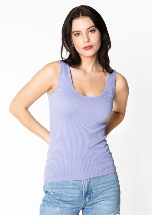 Bamboo Ribbed Scoop Neck Tank (Lavender)