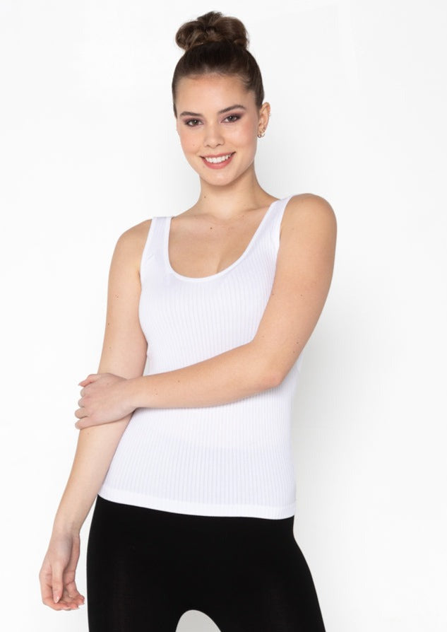 Bamboo Ribbed Scoop Neck Tank (White)